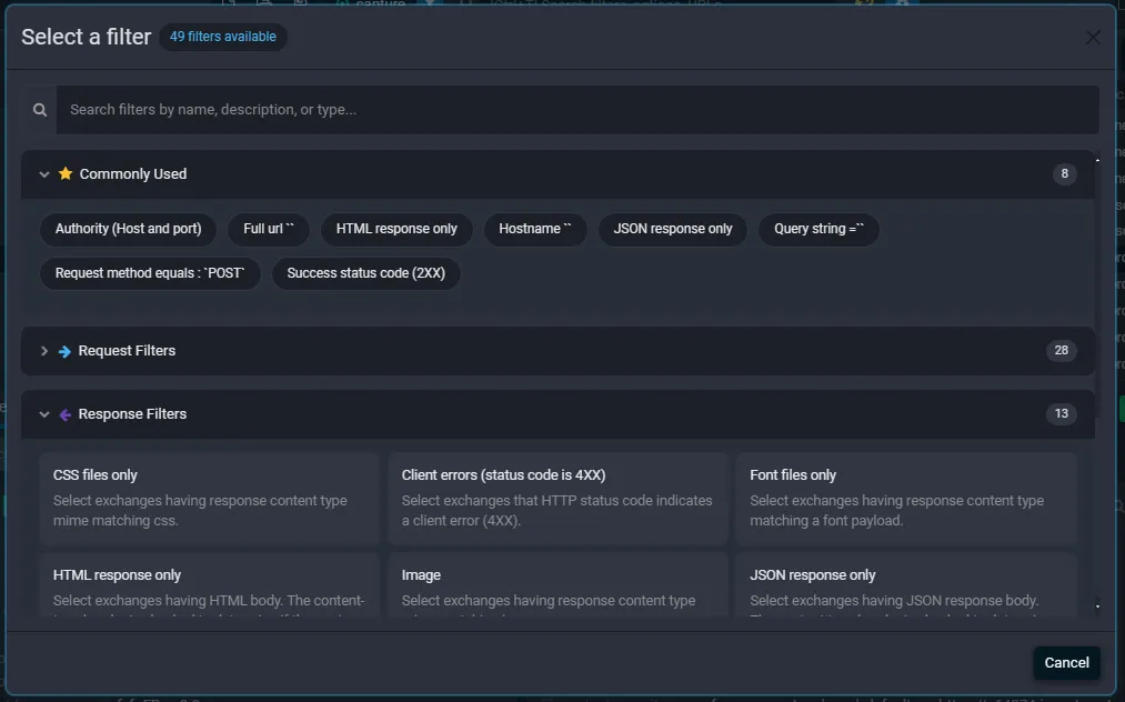 New filter creation UI with suggestive search