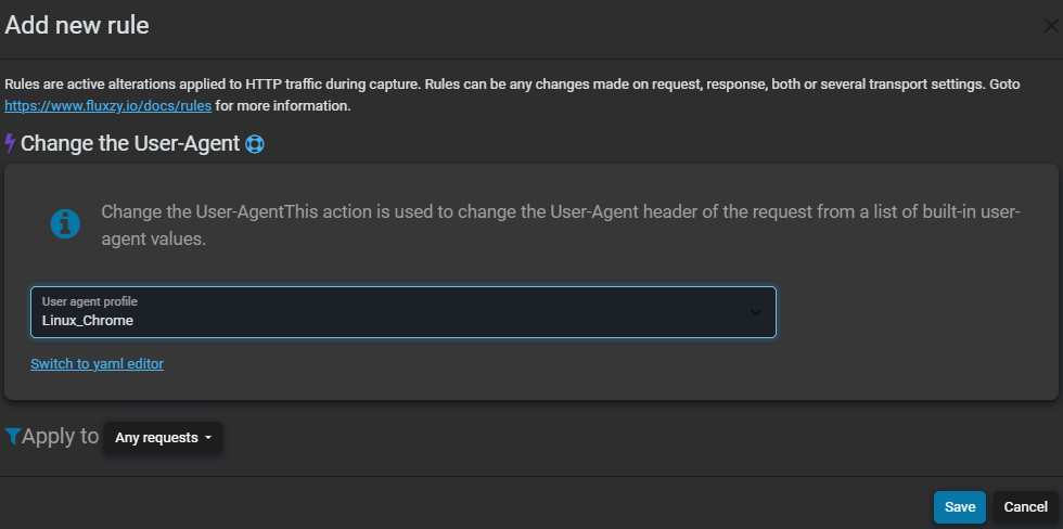 Add set user agent action