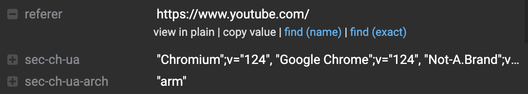 search by header name or header value