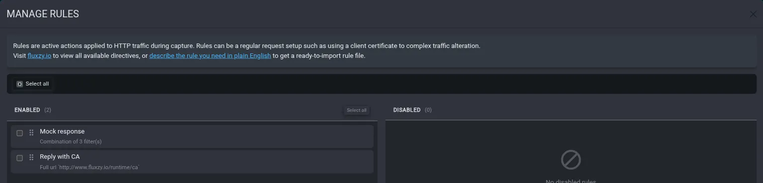 The rule added by the agent in the Manage rules dialog