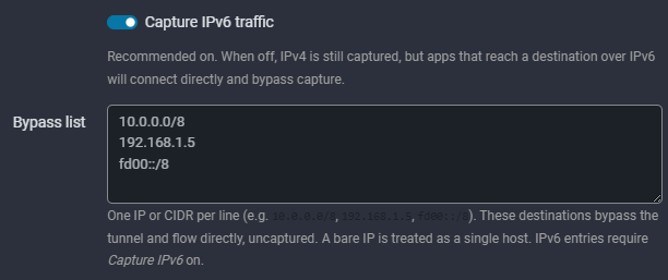 Transparent proxy settings in Fluxzy Desktop Global Settings