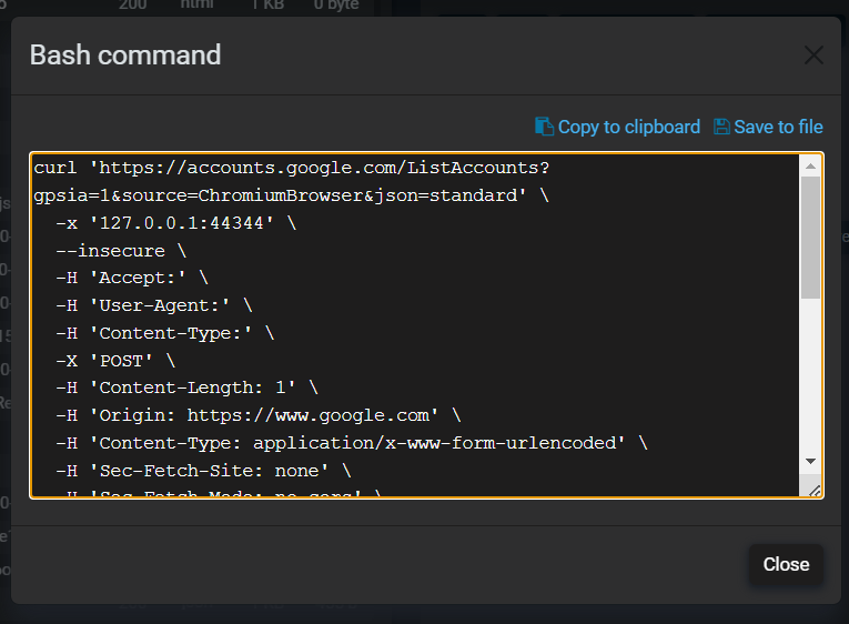 Example with a curl/Bash export