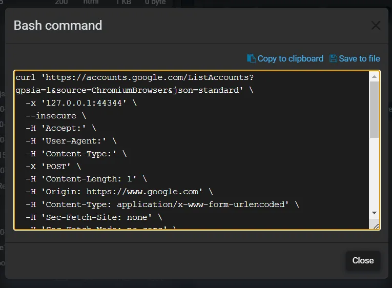 Example with a curl/Bash export