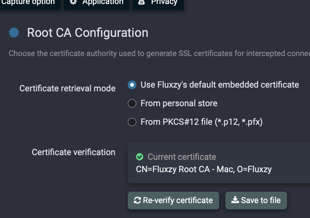Fluxzy Root CA Configuration detail