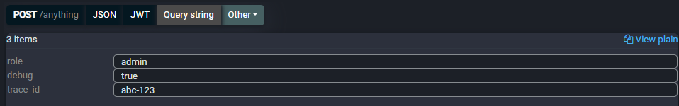 Query string parameters parsed into a name and value table