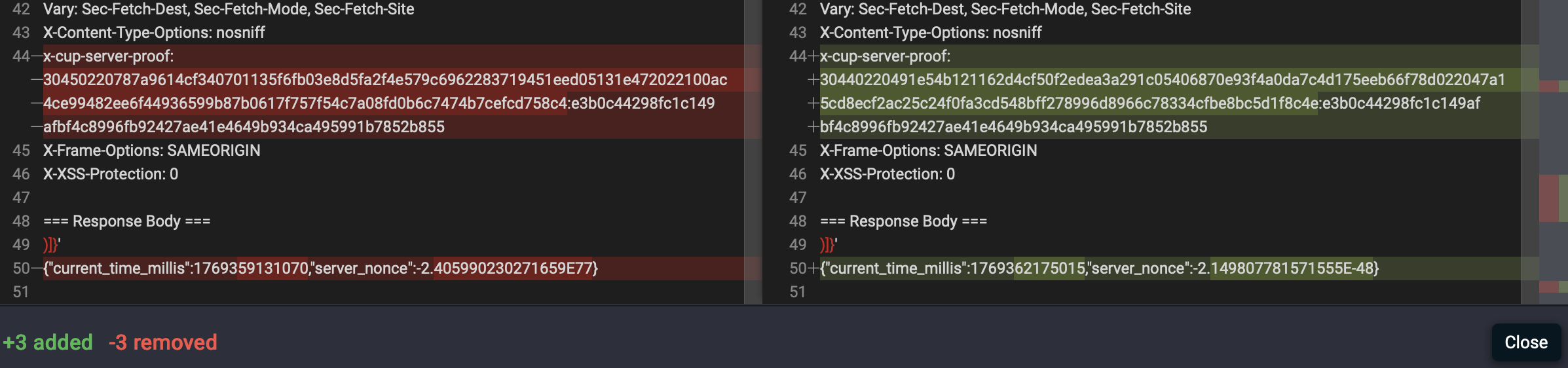 Diff with changes highlighted