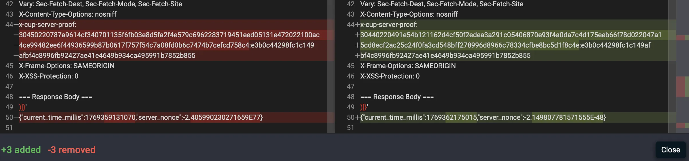 Diff with changes highlighted