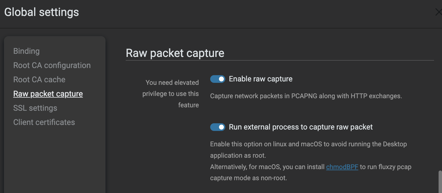 How to enable raw capture in Fluxzy Desktop