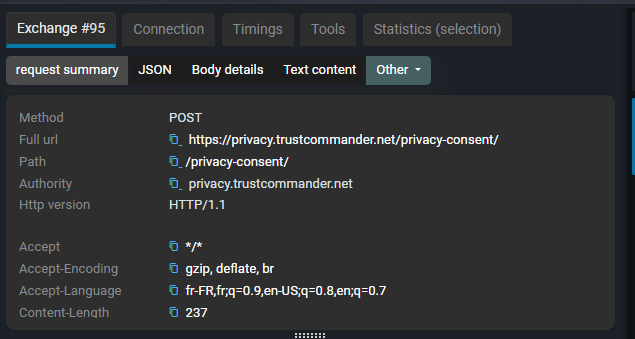 Request summary in exchange tab