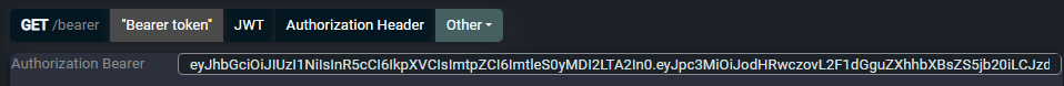 The encoded Bearer token and the JWT tab in the request panel