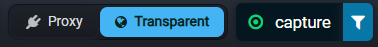 Fluxzy title bar with the capture-mode selector and the capture button