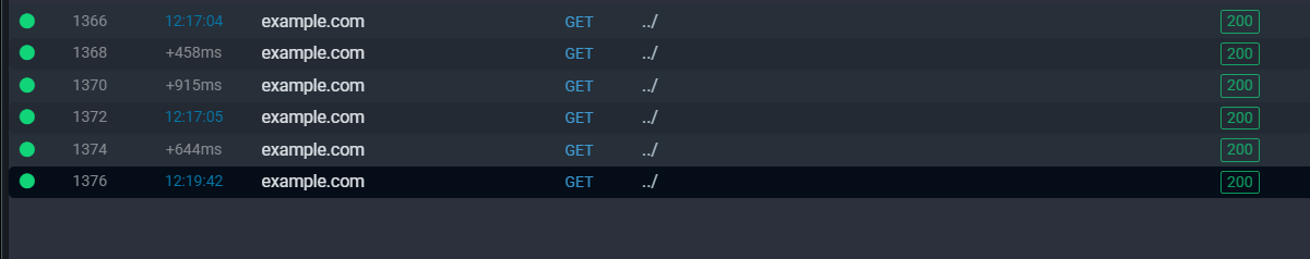 The exchange list after replay, with the re-run request added as a new entry at the bottom