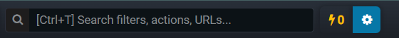 Fluxzy title bar showing the rules bolt button next to the search box and settings