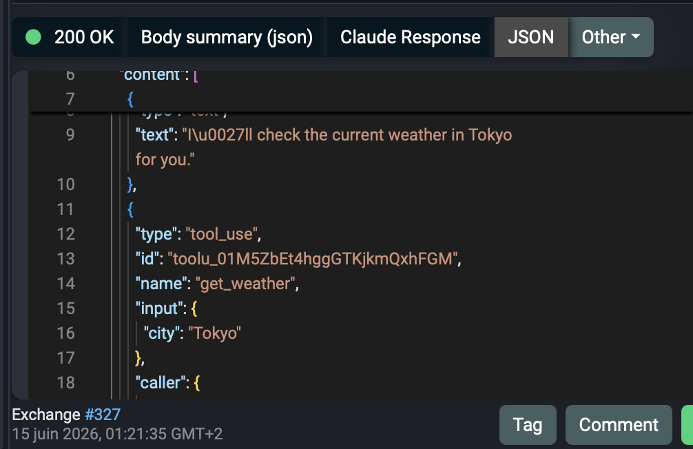Anthropic response with a tool_use block calling get_weather